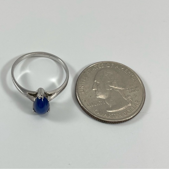 Beautiful 10K White Gold Blue Star Sapphire Teardrop Ring Size 7.5 - Picture 3 of 7